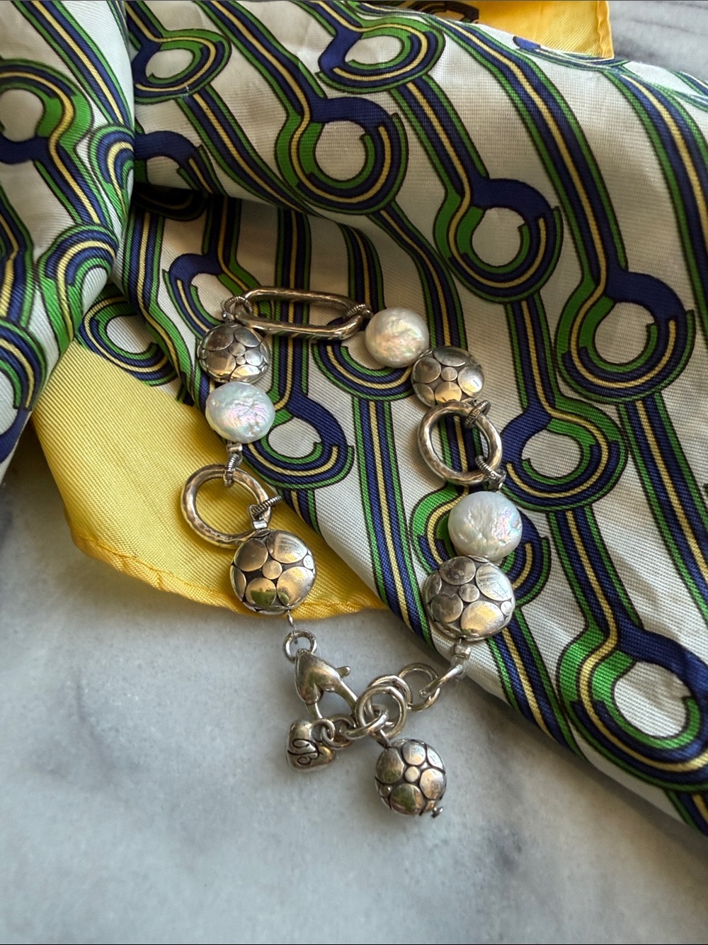 Brighton Silver Tone Bracelet with Iridescent Pearls